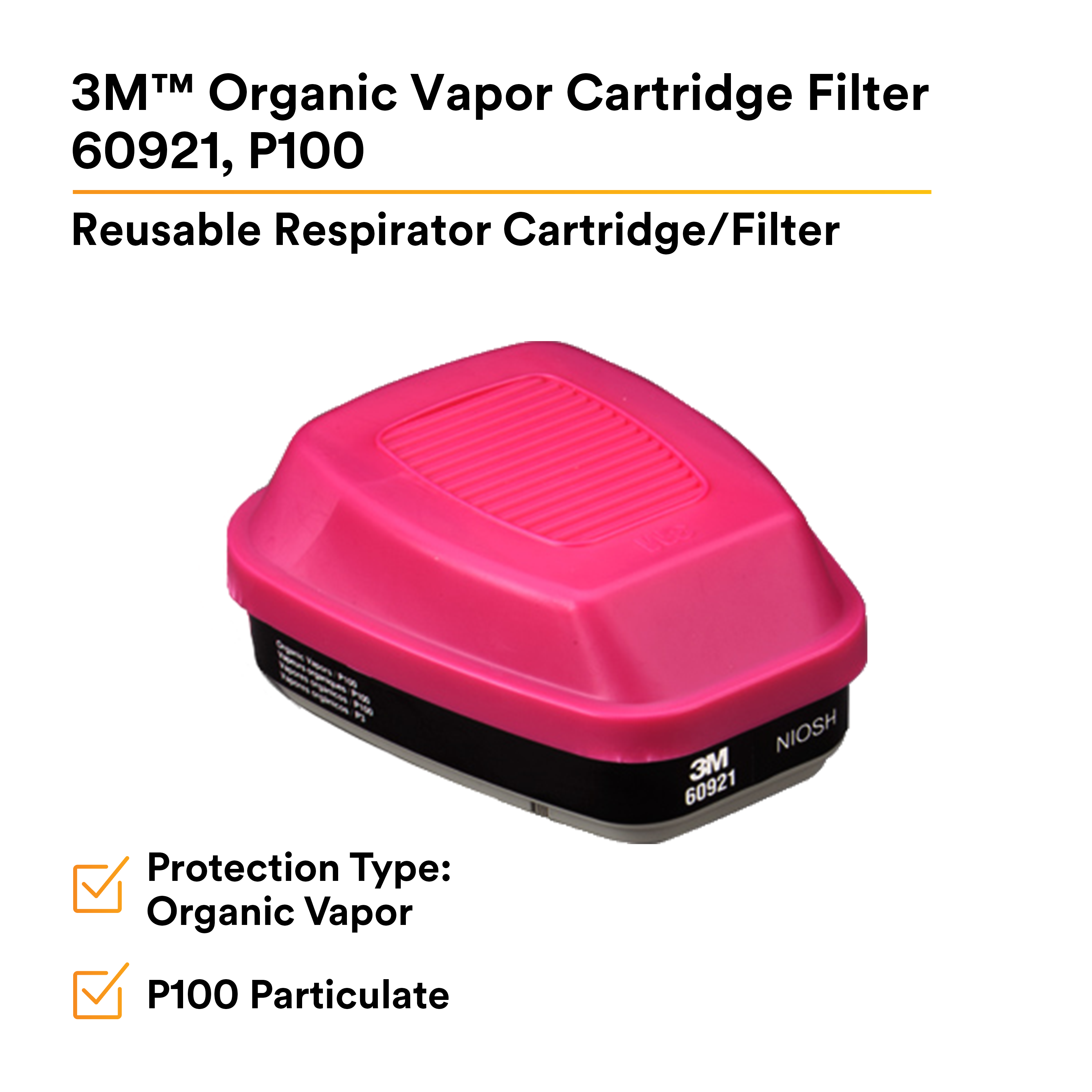 3M 60921 Organic Vapor/P100 Cartridge Case Pack — 30 Pairs / 60 Cartridges
